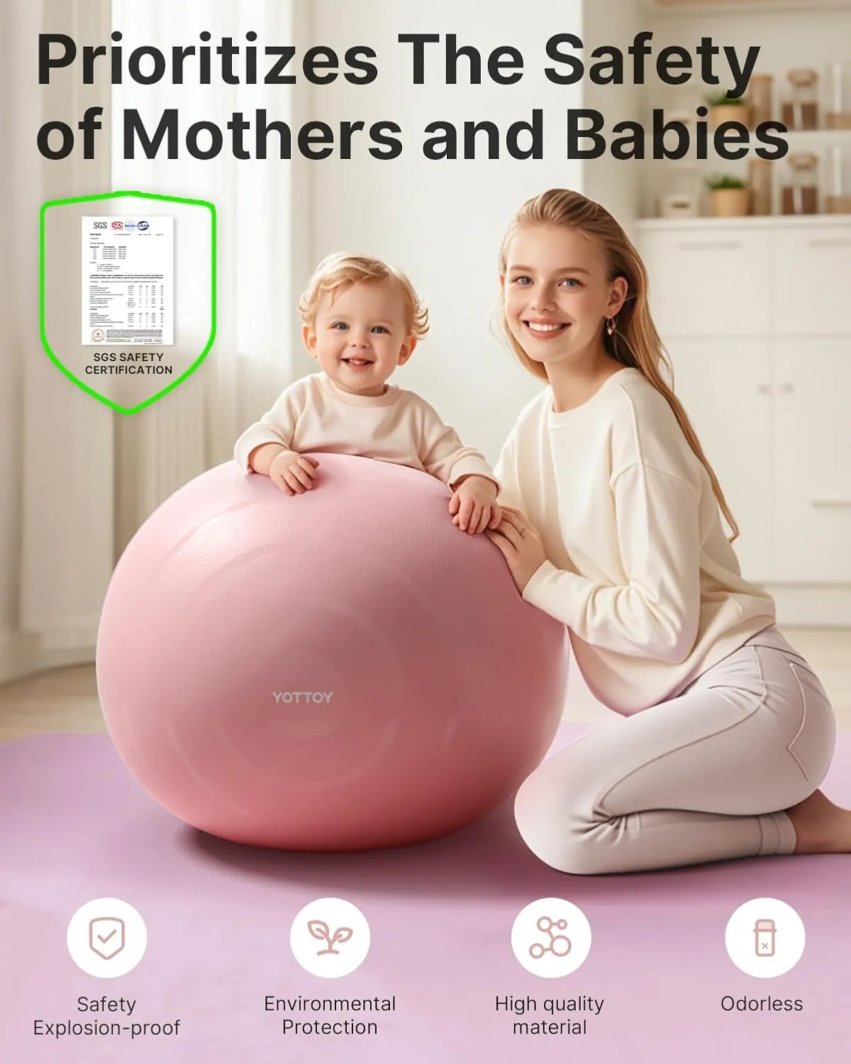 YOTTOY Anti-Burst Exercise Ball for Working Out, Yoga & Pregnancy, Extra Thick Workout Ball for Physical Therapy & Fitness