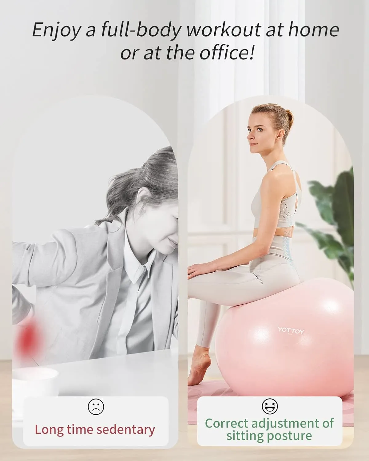 YOTTOY Anti-Burst Exercise Ball for Working Out, Yoga & Pregnancy, Extra Thick Workout Ball for Physical Therapy & Fitness