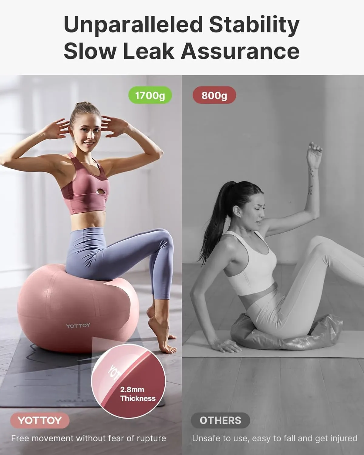 YOTTOY Anti-Burst Exercise Ball for Working Out, Yoga & Pregnancy, Extra Thick Workout Ball for Physical Therapy & Fitness