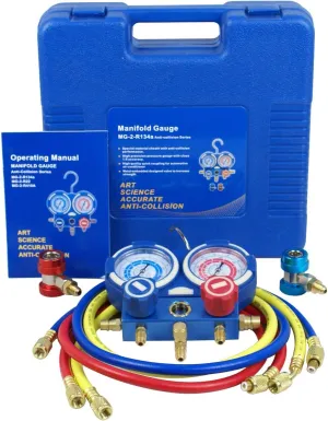 ZENY 3.5CFM Single-Stage Rotary Vane Vacuum Pump for HVAC/Auto AC Refrigerant Recharging w/ R134a AC A/C Manifold Gauge Set Combo