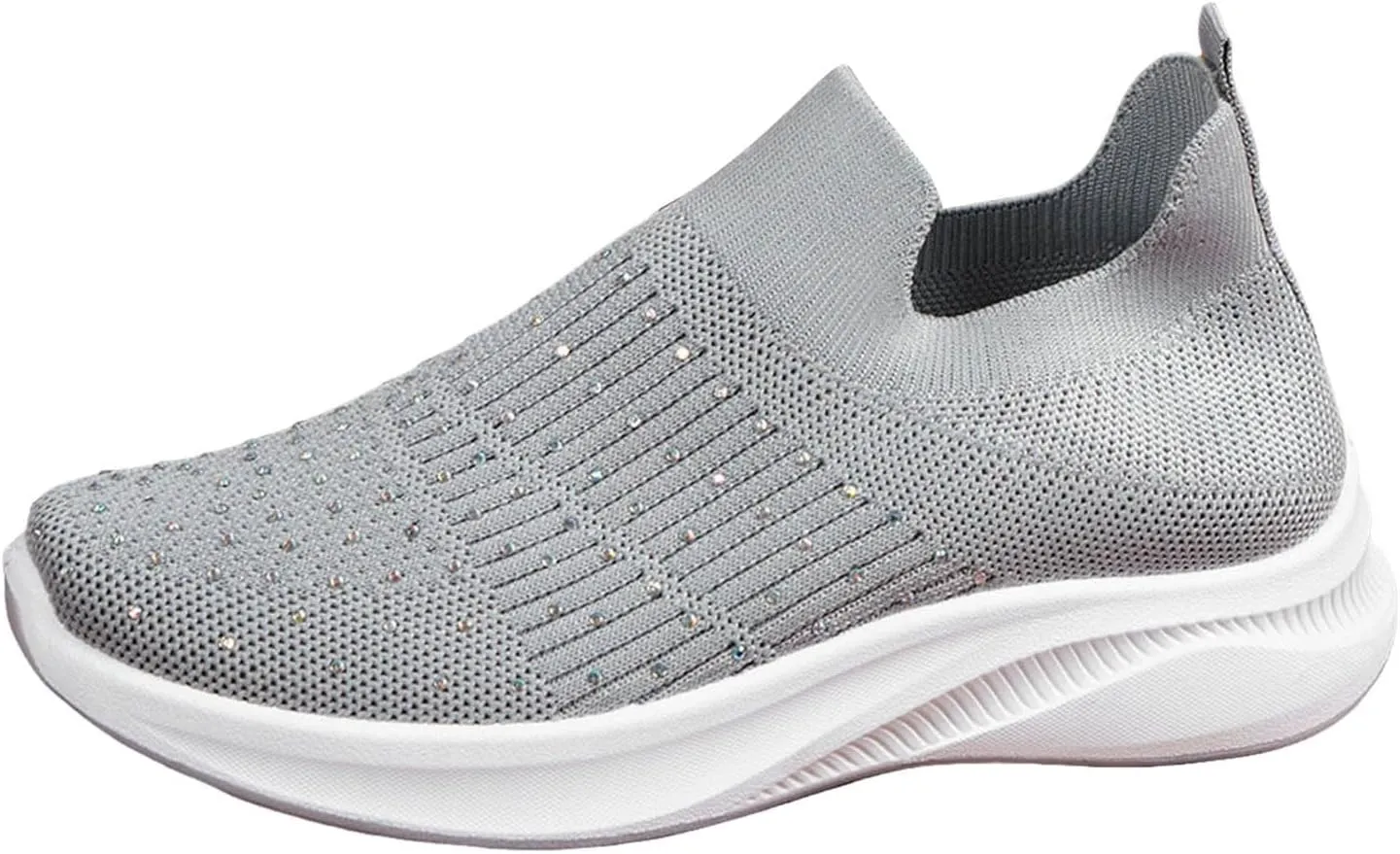 ZSpzx Orthopedic Rhinestones Walking Sneakers for Women Low Top Slip On Cushioned Footbed Ladies Jogging Tennis Sneaker Arch Support Soft Padded Breathable Comfy Shoes Plantar Fasciitis Footwear