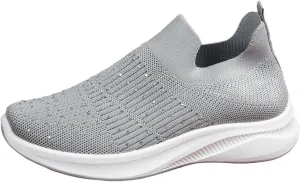 ZSpzx Orthopedic Rhinestones Walking Sneakers for Women Low Top Slip On Cushioned Footbed Ladies Jogging Tennis Sneaker Arch Support Soft Padded Breathable Comfy Shoes Plantar Fasciitis Footwear