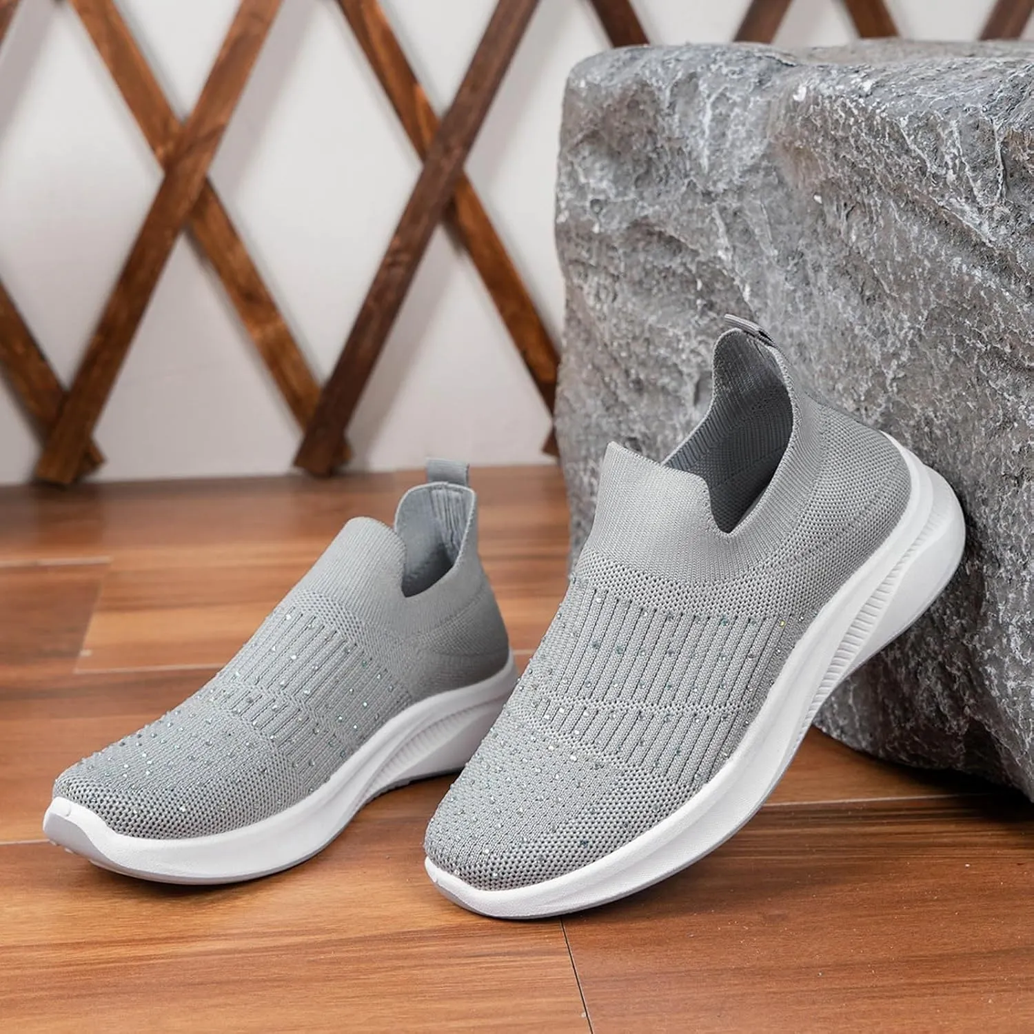 ZSpzx Orthopedic Rhinestones Walking Sneakers for Women Low Top Slip On Cushioned Footbed Ladies Jogging Tennis Sneaker Arch Support Soft Padded Breathable Comfy Shoes Plantar Fasciitis Footwear